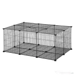 Pawhut Cușcă pentru Iepuri și Animale Mici cu 22 Panouri Modulare din Metal cu Ușă, 105x70x45 cm, Negru