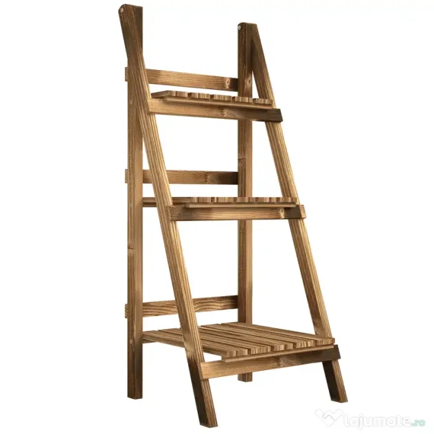Outsunny Suport pentru Plante Pliabil, Jardinieră cu 3 Niveluri, Raft de Exterior pentru Plante, 40x37x93 cm, Lemn Natural | Aosom Romania