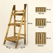Outsunny Suport pentru Plante Pliabil, Jardinieră cu 3 Niveluri, Raft de Exterior pentru Plante, 40x37x93 cm, Lemn Natural | Aosom Romania 