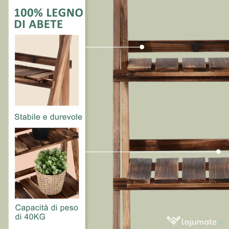 Outsunny Suport pentru Plante Pliabil, Jardinieră cu 3 Niveluri, Raft de Exterior pentru Plante, 40x37x93 cm, Lemn Natural | Aosom Romania