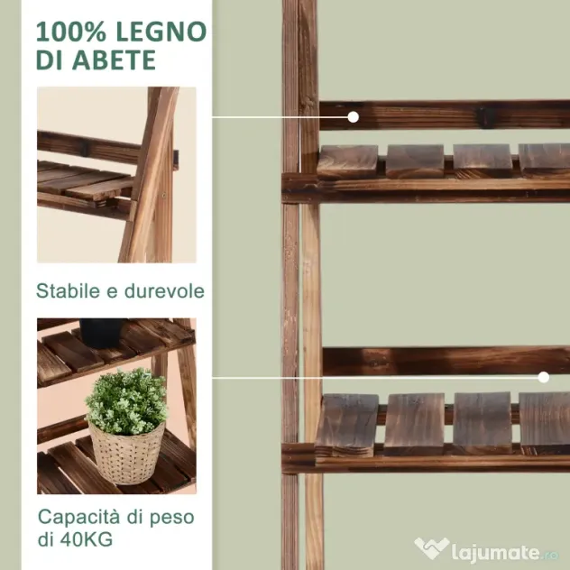 Outsunny Suport pentru Plante Pliabil, Jardinieră cu 3 Niveluri, Raft de Exterior pentru Plante, 40x37x93 cm, Lemn Natural | Aosom Romania
