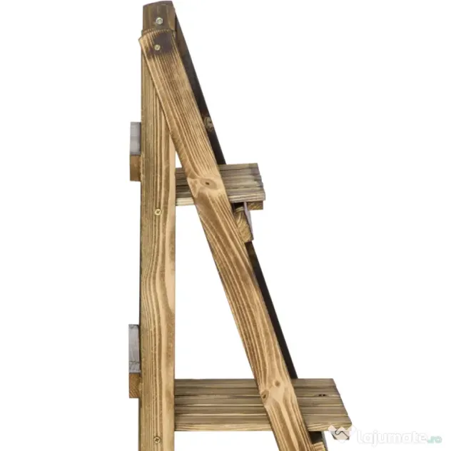 Outsunny Suport pentru Plante Pliabil, Jardinieră cu 3 Niveluri, Raft de Exterior pentru Plante, 40x37x93 cm, Lemn Natural | Aosom Romania
