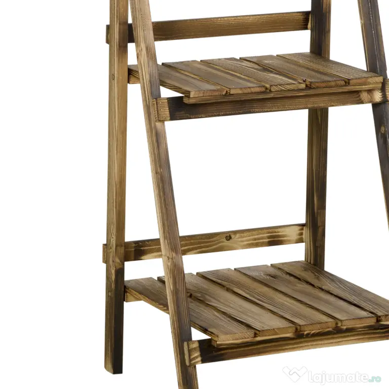 Outsunny Suport pentru Plante Pliabil, Jardinieră cu 3 Niveluri, Raft de Exterior pentru Plante, 40x37x93 cm, Lemn Natural | Aosom Romania