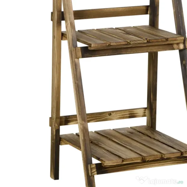 Outsunny Suport pentru Plante Pliabil, Jardinieră cu 3 Niveluri, Raft de Exterior pentru Plante, 40x37x93 cm, Lemn Natural | Aosom Romania