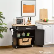 HOMCOM Cărucior Bucătărie cu Sertar și Dulapior, 4 Roți Ușor de Manevrat, Spațiu Depozitare, Design Modern | Aosom Romania 