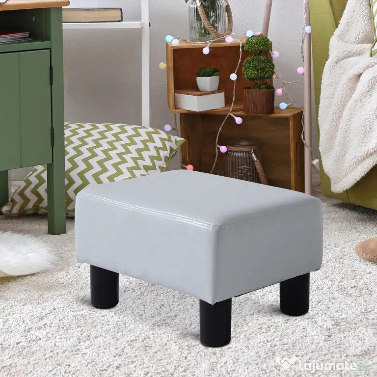 HOMCOM Taburet Dreptunghiular, Îmbrăcat în Piele Artificială, Alb, Design Modern | Aosom Romania