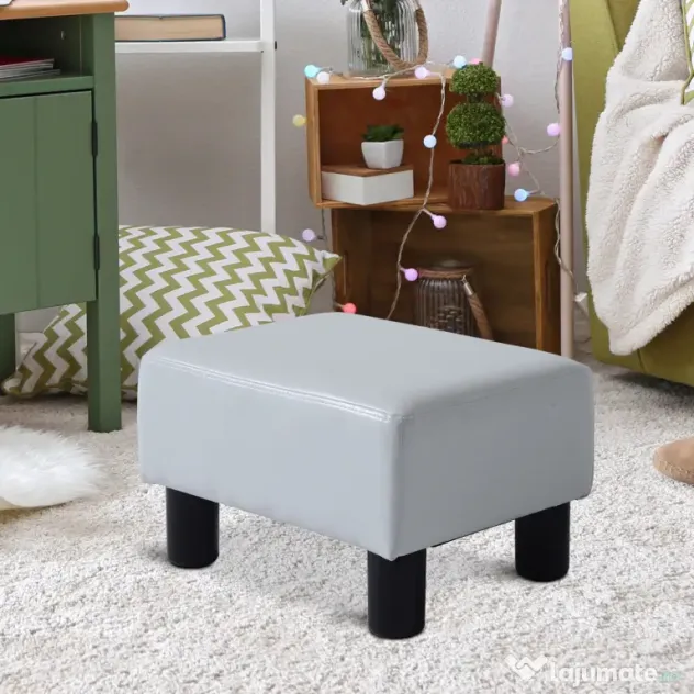 HOMCOM Taburet Dreptunghiular, Îmbrăcat în Piele Artificială, Alb, Design Modern | Aosom Romania