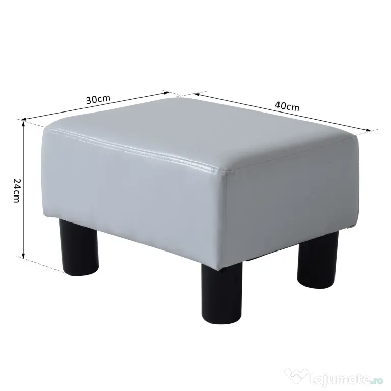HOMCOM Taburet Dreptunghiular, Îmbrăcat în Piele Artificială, Alb, Design Modern | Aosom Romania