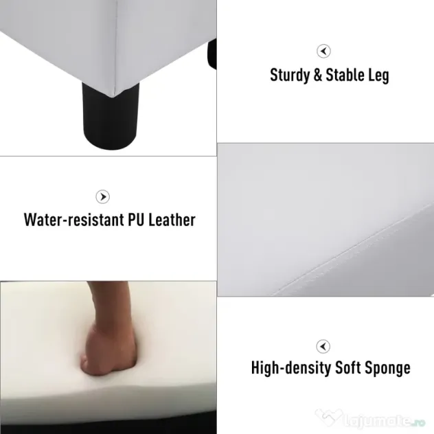 HOMCOM Taburet Dreptunghiular, Îmbrăcat în Piele Artificială, Alb, Design Modern | Aosom Romania