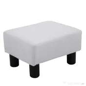 Taburet dreptunghiular HOMCOM captusit si imbracat in piele artificiala alba 