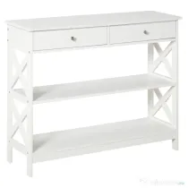 HOMCOM Consolă, cu 2 Sertare și Rafturi Reglabile, Design Modern, Structură Solidă cu Sistem Anti-Răsturnare, 100x30.5x80 cm, Albă | Aosom Romania