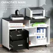 Homcom Suport Imprimanta, Mobilier Negru si Alb cu Sertare