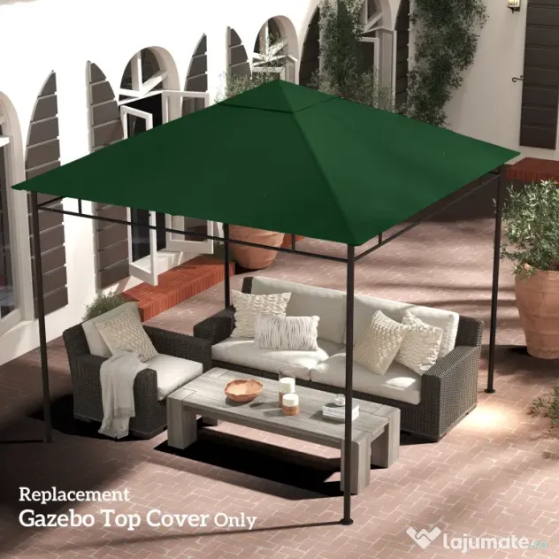 Outsunny Acoperis de Schimb 3x3m, Prelata de Schimb pentru Foisor de Gradina din Poliester cu Orificiu de Ventilatie, Verde | AOSOM RO