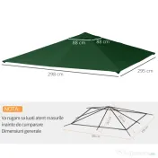 Outsunny Acoperis de Schimb 3x3m, Prelata de Schimb pentru Foisor de Gradina din Poliester cu  Orificiu de Ventilatie, Verde | AOSOM RO 