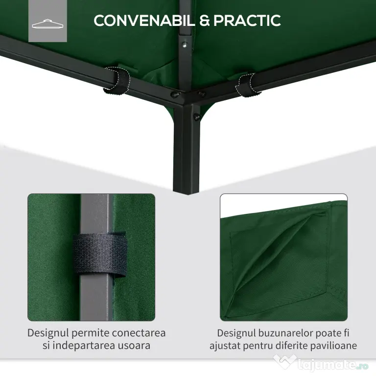 Outsunny Acoperis de Schimb 3x3m, Prelata de Schimb pentru Foisor de Gradina din Poliester cu Orificiu de Ventilatie, Verde | AOSOM RO