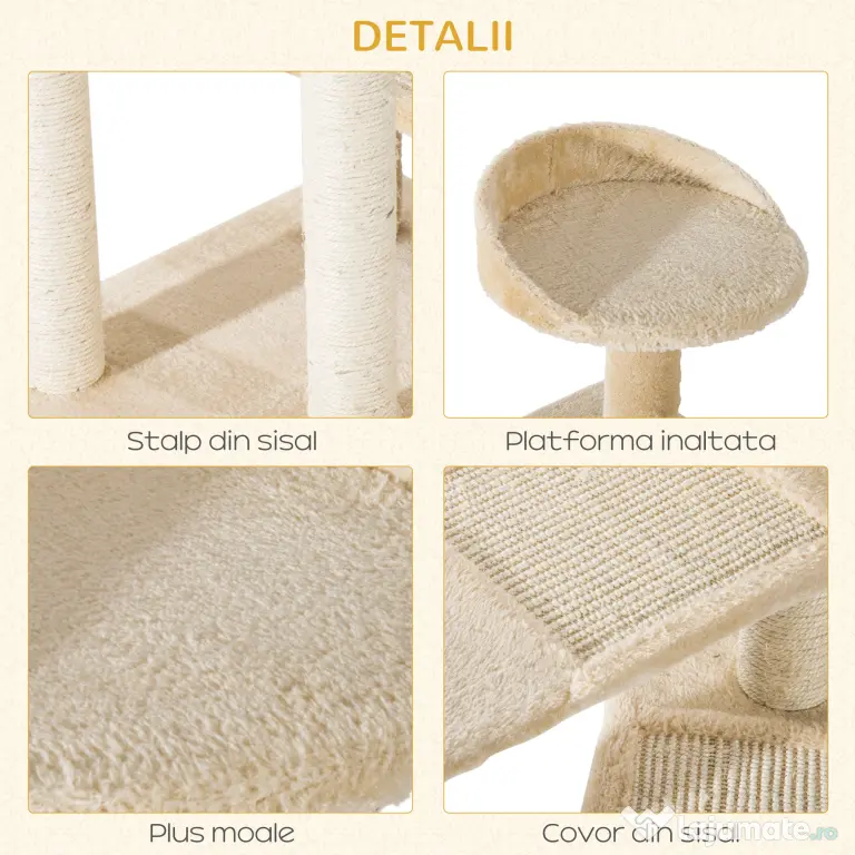PawHut Ansamblu de Joacă Multinivel pentru Pisici cu Stâlp Zgâriat Sisal 50x50x100cm | Aosom Romania