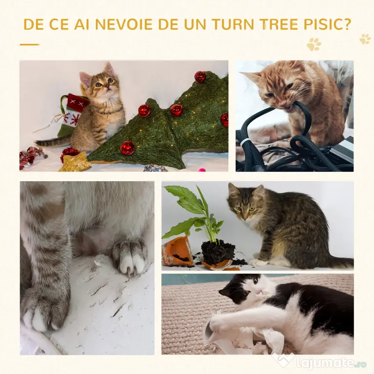 PawHut Ansamblu de Joacă Multinivel pentru Pisici cu Stâlp Zgâriat Sisal 50x50x100cm | Aosom Romania