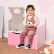 HOMCOM Bancă Depozitare Jucării 2 în 1 din Lemn, Ladă de Depozitare cu Spătar pentru Copii de 3-6 Ani, 60x30x50 cm, Roz | Aosom Romania 