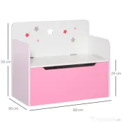 HOMCOM Bancă Depozitare Jucării 2 în 1 din Lemn, Ladă de Depozitare cu Spătar pentru Copii de 3-6 Ani, 60x30x50 cm, Roz | Aosom Romania 