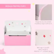 HOMCOM Bancă Depozitare Jucării 2 în 1 din Lemn, Ladă de Depozitare cu Spătar pentru Copii de 3-6 Ani, 60x30x50 cm, Roz | Aosom Romania 