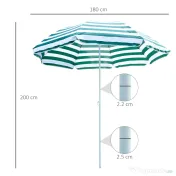 Outsunny Umbrelă de Plajă cu Acoperiș Înclinabil la 45°, Ø1.8x2 m, Verde și Alb | Aosom Romania