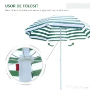 Outsunny Umbrelă de Plajă cu Acoperiș Înclinabil la 45°, Ø1.8x2 m, Verde și Alb | Aosom Romania