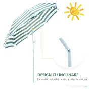 Outsunny Umbrelă de Plajă cu Acoperiș Înclinabil la 45°, Ø1.8x2 m, Verde și Alb | Aosom Romania