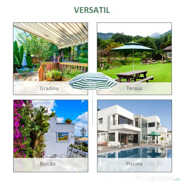 Outsunny Umbrelă de Plajă cu Acoperiș Înclinabil la 45°, Ø1.8x2 m, Verde și Alb | Aosom Romania