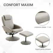 HOMCOM fotoliu cu taburet, din piele sintetica, 98x78x67 cm, gri 