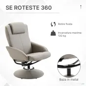 HOMCOM fotoliu cu taburet, din piele sintetica, 98x78x67 cm, gri 