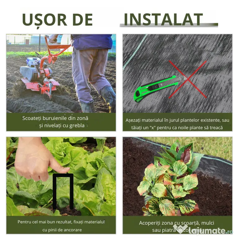 Outsunny Folie Neagră de Mulci 50x2m, Protecție UV, pentru Grădină, Sera, Drenaj Eficient | Aosom Romania