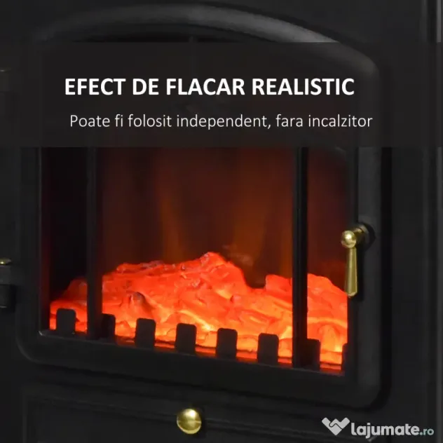 Semineu Electric cu Efect Flacara soba electrica de Podea aparat de incalzire electric 42x28x55cm Negru HOMCOM | Aosom Romania