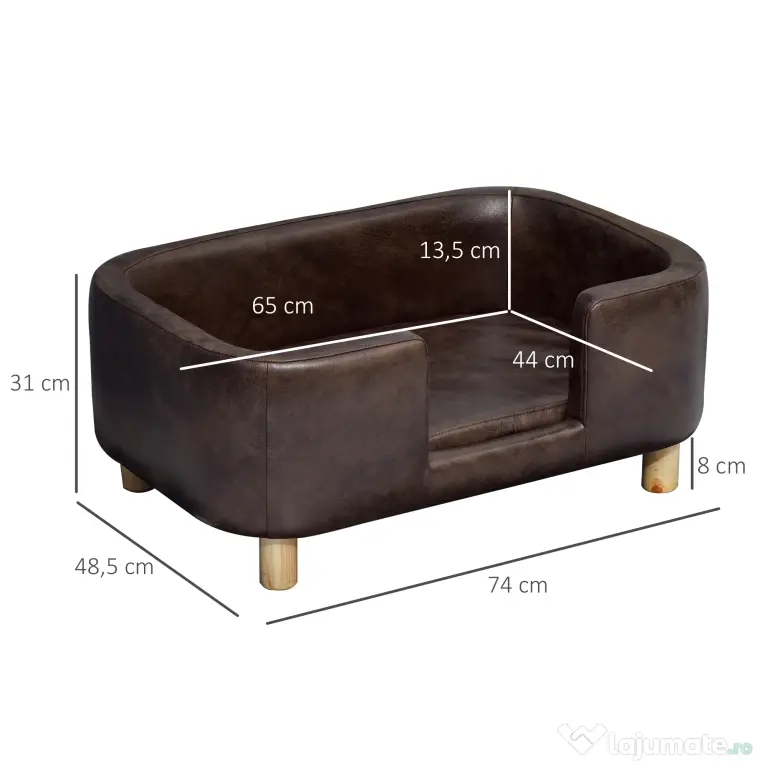 PawHut Canapea Maro pentru Animale cu Pernă Detașabilă și Spumă de Cauciuc, Confort și Suport, 74x48.5x31 cm | Aosom Romania