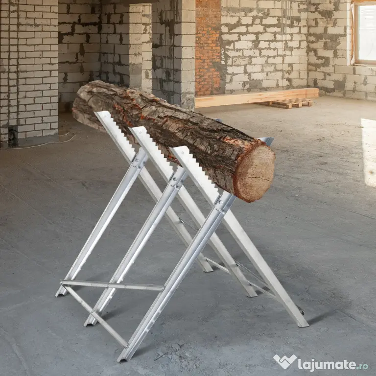 Suport DURHAND pentru Tăierea Lemnului, Pliabil, Triunghiular, cu Dinți Zimțați, Metalic, 83x83x79 cm, Argintiu