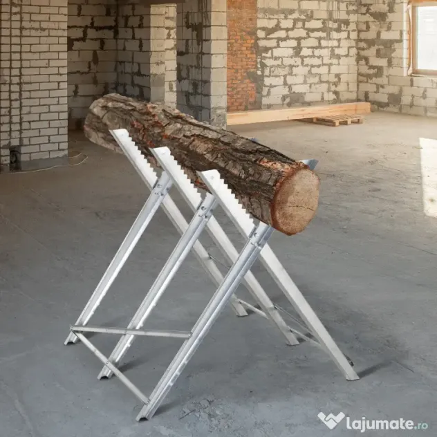 Suport DURHAND pentru Tăierea Lemnului, Pliabil, Triunghiular, cu Dinți Zimțați, Metalic, 83x83x79 cm, Argintiu