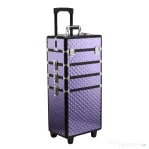 HOMCOM Geantă de Machiaj Tip Troler, Valiză Profesională pentru Cosmetice și Manichiură, Trusă Detașabilă din Aluminiu cu Roți și Mâner Telescopic, Mov