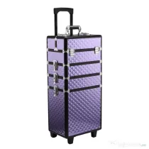 HOMCOM Geantă de Machiaj Tip Troler, Valiză Profesională pentru Cosmetice și Manichiură, Trusă Detașabilă din Aluminiu cu Roți și Mâner Telescopic, Mov