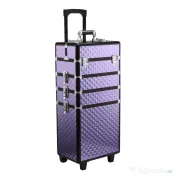 HOMCOM Valiza Make Up Profesionala din Aluminiu Mov cu Trusa Detasabila 33.5 x 23 x 76/95.5cm | Aosom Romania 