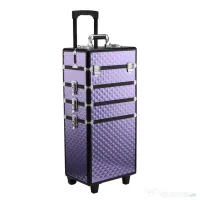 HOMCOM Valiza Make Up Profesionala din Aluminiu Mov cu Trusa Detasabila 33.5 x 23 x 76/95.5cm | Aosom Romania 