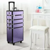 HOMCOM Valiza Make Up Profesionala din Aluminiu Mov cu Trusa Detasabila 33.5 x 23 x 76/95.5cm | Aosom Romania 