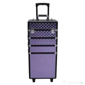 HOMCOM Valiza Make Up Profesionala din Aluminiu Mov cu Trusa Detasabila 33.5 x 23 x 76/95.5cm | Aosom Romania 