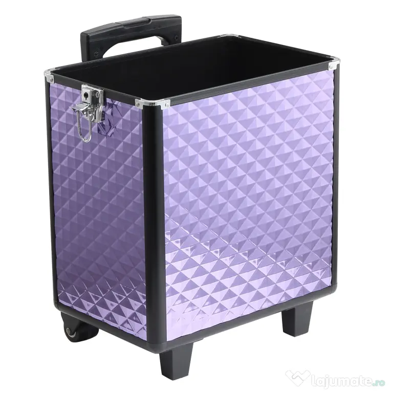 HOMCOM Valiza Make Up Profesionala din Aluminiu Mov cu Trusa Detasabila 33.5 x 23 x 76/95.5cm | Aosom Romania
