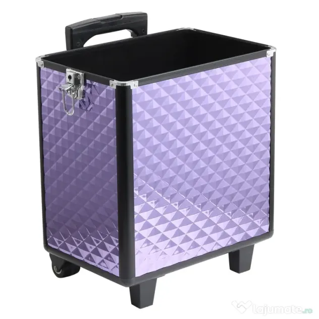 HOMCOM Valiza Make Up Profesionala din Aluminiu Mov cu Trusa Detasabila 33.5 x 23 x 76/95.5cm | Aosom Romania
