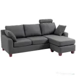 Canapea 3 locuri Homcom cu taburet și perne, țesătură de in gri închis 194x80x86cm, Confort & Stil pentru Living