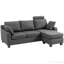 Canapea 3 locuri Homcom cu taburet și perne, țesătură de in gri închis 194x80x86cm, Confort & Stil pentru Living