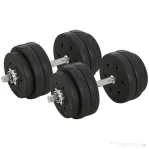 HOMCOM Set de 2 Gantere de 30kg in Total, cu 16 Discuri din Otel si Plastic pentru Antrenament acasa