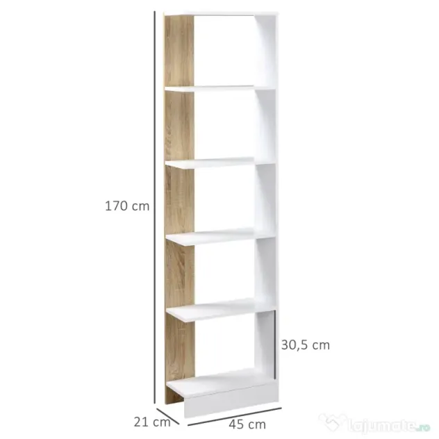 Homcom Raft Perete 5 Rafturi – Stejar & Alb, Design Modern pentru Camera