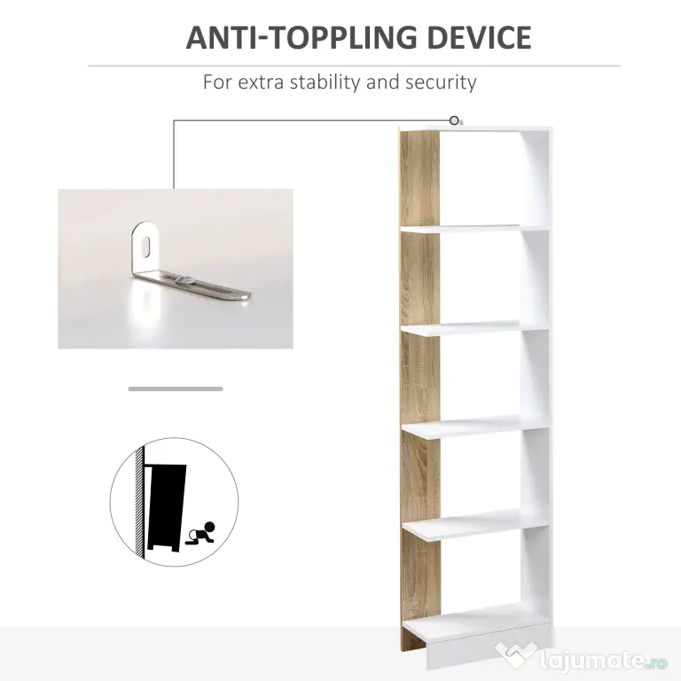 Homcom Raft Perete 5 Rafturi – Stejar & Alb, Design Modern pentru Camera