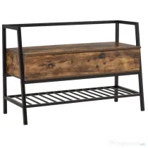 HOMCOM Bancuta Suport de pantofi din Lemn cu Economisire de Spatiu Stil Industrial 90x37x60cm