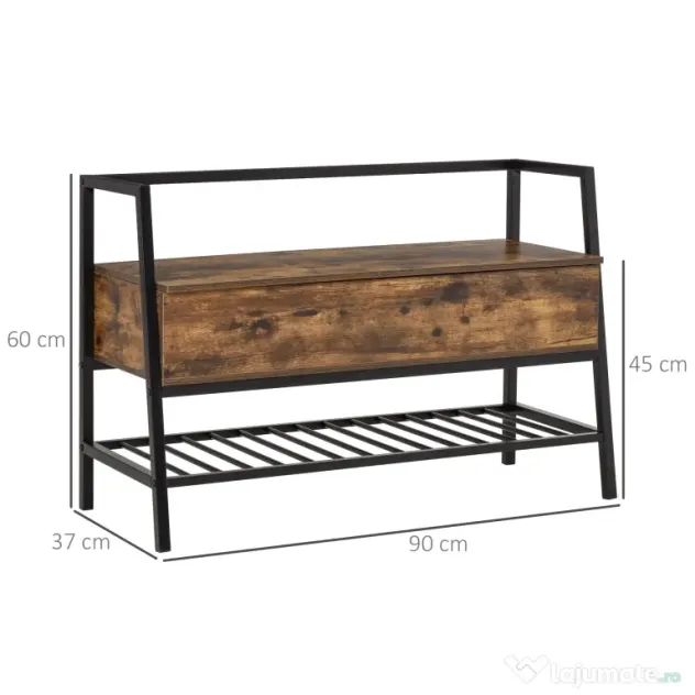 Suport de Pantofi in Stil Industrial Vintage cu Economisire de Spatiu din Lemn si Metal, Maro Rustic, 90x37x60cm HOMCOM | Aosom Romania